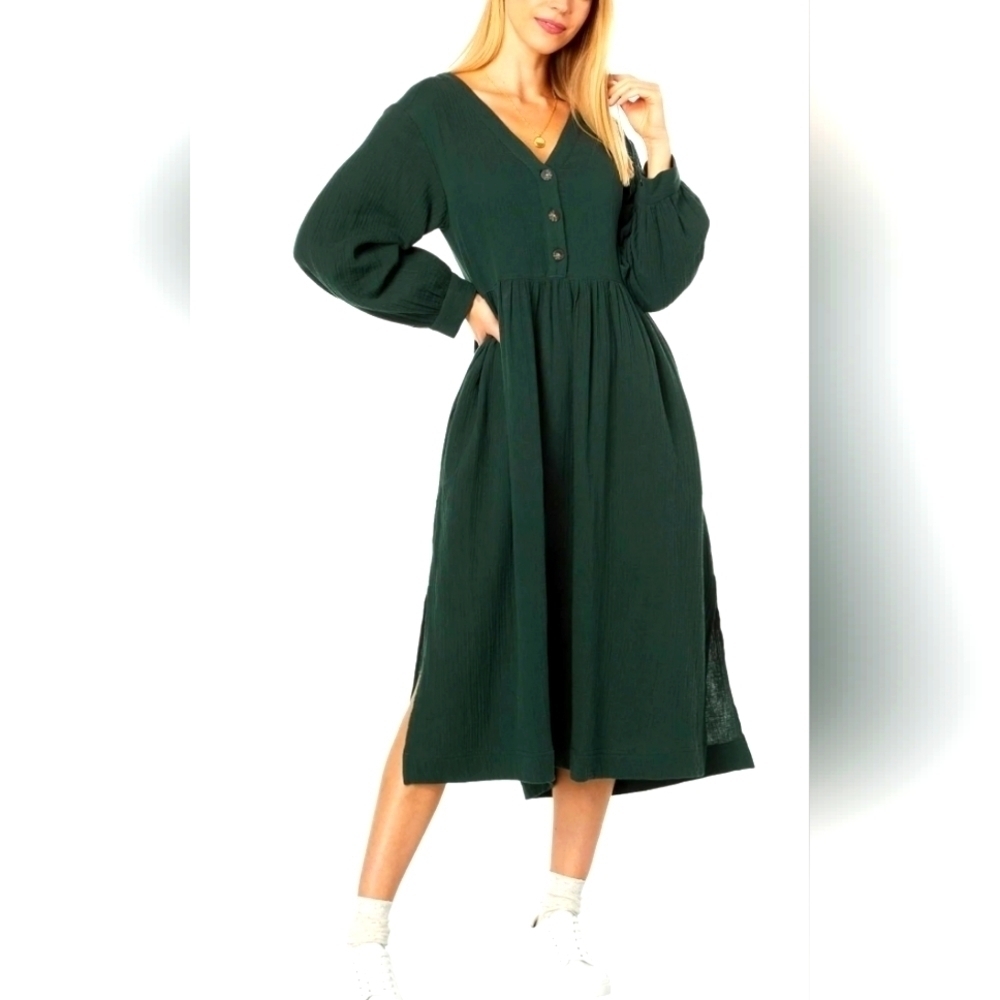 Madewell Lightspun Button Front Emerald Green Color